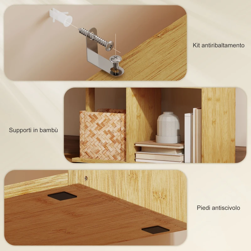 HOMCOM Libreria Moderna Asimmetrica a 5 Livelli in Bambù, 62.5 x 23 x 165 cm, Colore Legno Naturale