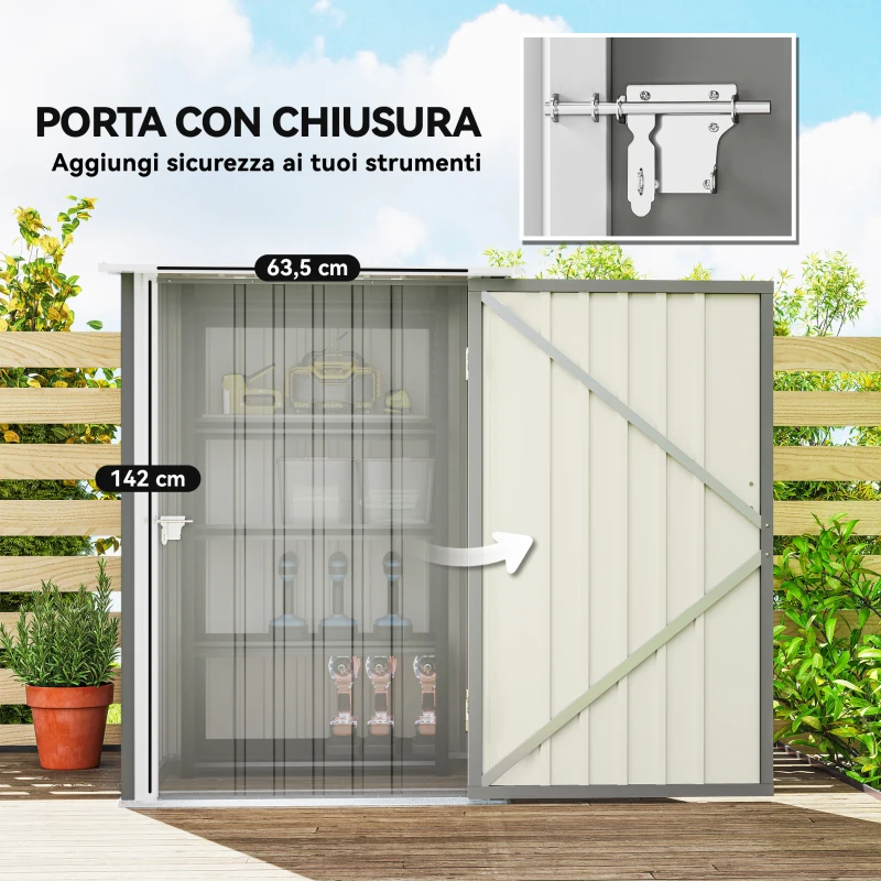 Outsunny Casetta da Giardino Porta Attrezzi in Acciaio Galvanizzato con Porta a Battente, 100x104x160 cm, Grigio Chiaro