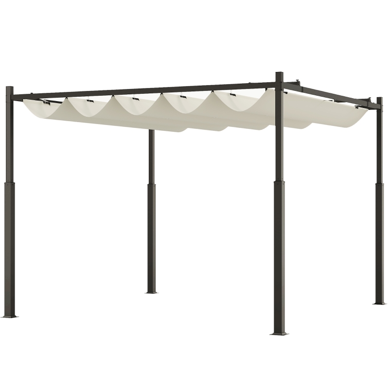 Outsunny Gazebo Pergola 3x3 m con Tettuccio Retrattile, 8 Viti e 8 Picchetti, in Poliestere 180g e Metallo, Bianco Crema