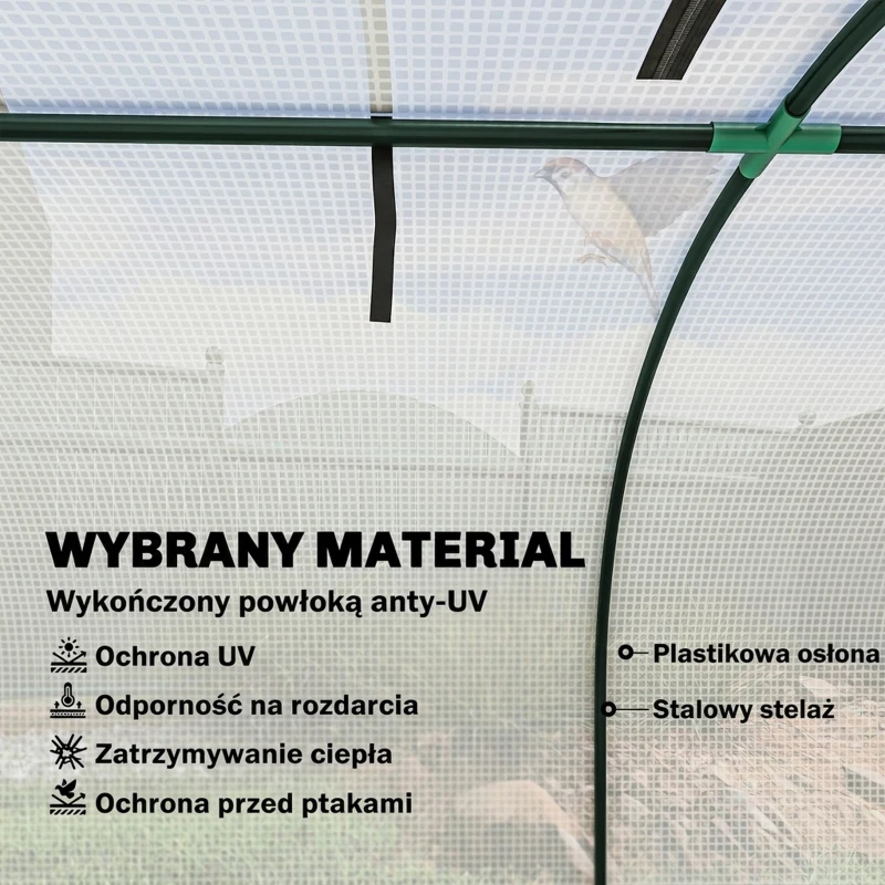 Outsunny Szklarnia, zimowa szklarnia foliowa z drzwiami na zamek błyskawiczny 395 x 100 x 80 cm, biały