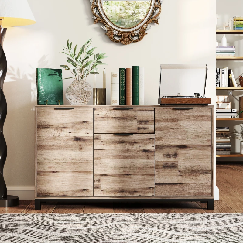 HOMCOM Credenza Buffet in stile Industriale con Cassetto e 3 Armadietti, in Legno Marrone, 120x36.5x70 cm