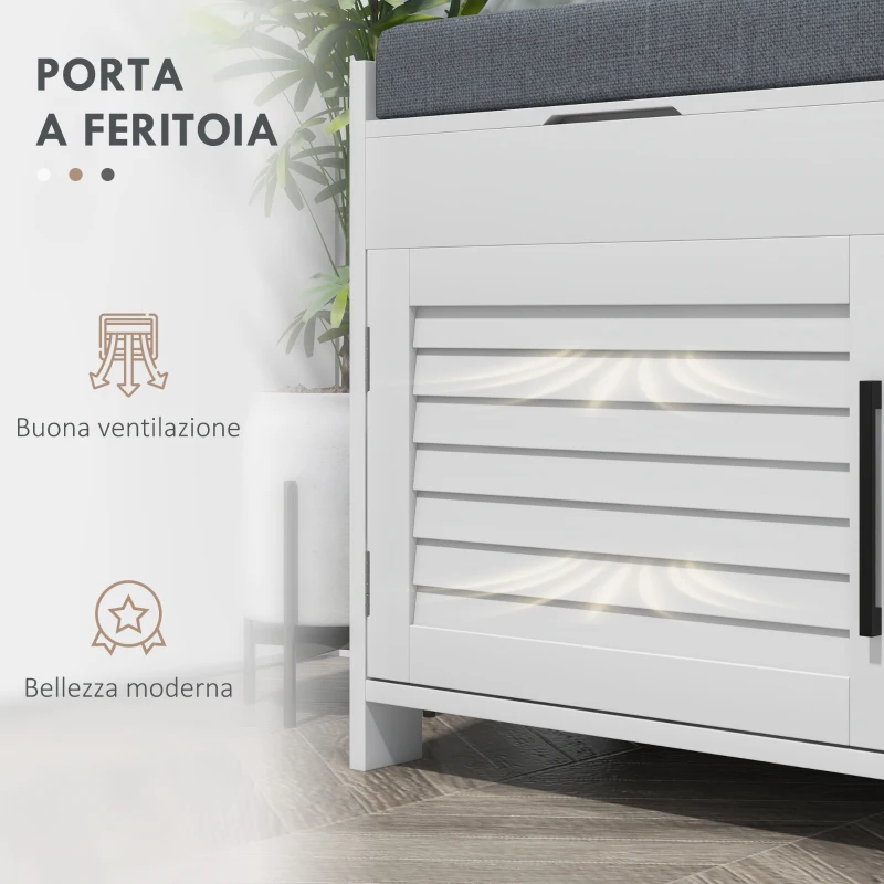 HOMCOM Panca Scarpiera con Ripiano Interno Regolabile su 6 Livelli, in MDF e Simil Lino, 90x36x50 cm, Bianco e Grigio
