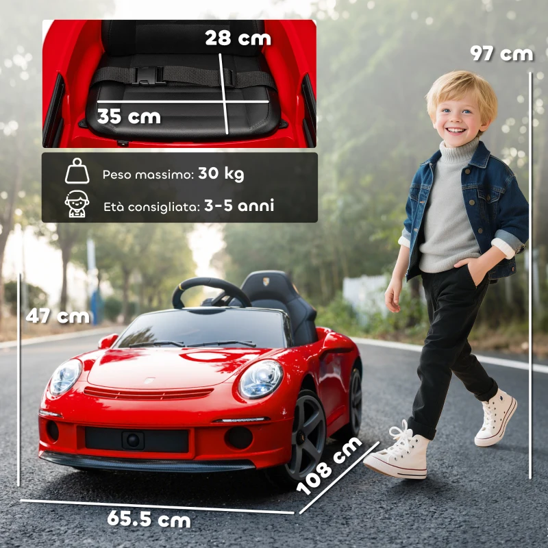 AIYAPLAY Macchina per Bambini 3-5 Anni con Licenza Ufficiale RUF GT, Telecomando, Cintura di Sicurezza e Musica, Rosso