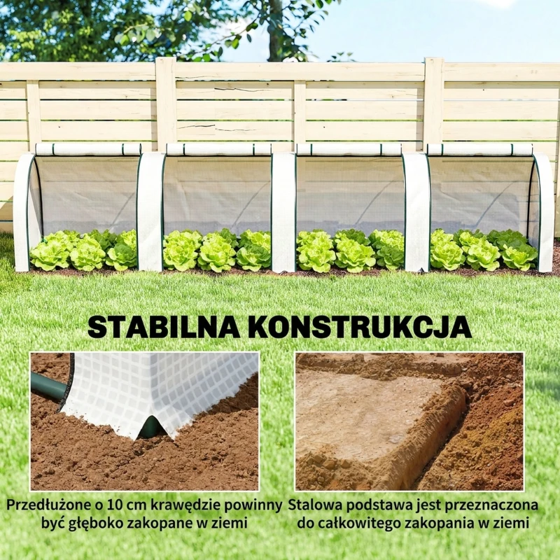 Outsunny Szklarnia, zimowa szklarnia foliowa z drzwiami na zamek błyskawiczny 395 x 100 x 80 cm, biały
