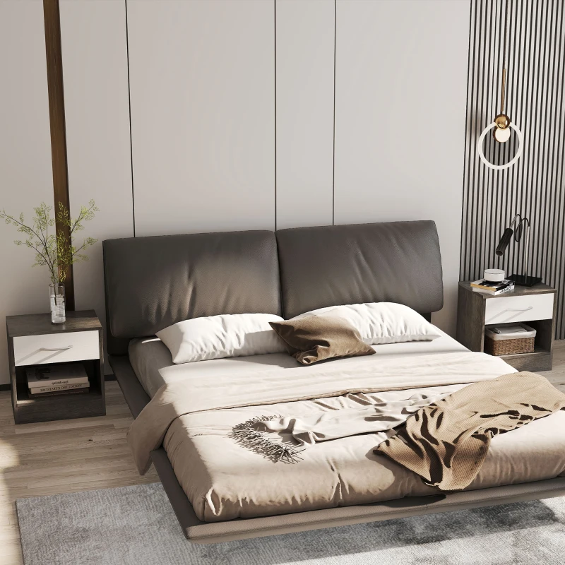 HOMCOM Set 2 Comodini Moderni con Ripiano Aperto e Cassetto, in Legno, 39x28x41 cm, Bianco e Grigio Scuro