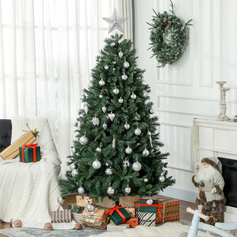 HOMCOM Albero di Natale Artificiale 180cm con 1061 Rami e Base in Metallo, Verde