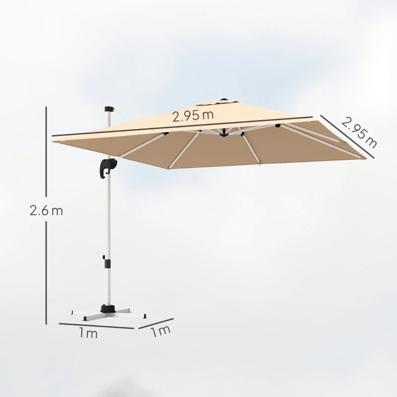 Outsunny Ombrellone a Braccio Inclinabile con Base a Croce, in Poliestere, Alluminio e Metallo, 295x295x260 cm, Cachi