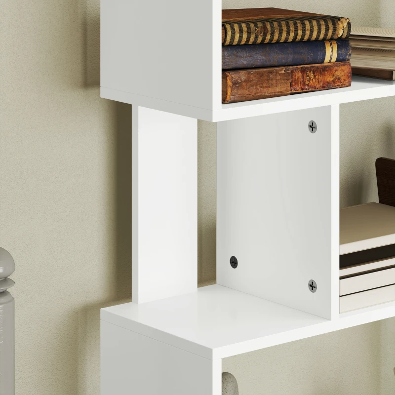 HOMCOM Libreria Asimmetrica a S a 5 Livelli con 10 Ripiani Aperti, in Legno, 80x24x159 cm, Bianco