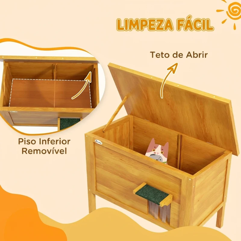 PawHut Casa de Exterior para Gatos em Madeira para 1-2 Gatos com Telhado Basculante e Espuma Isolante 85x50x68,5 cm Natural
