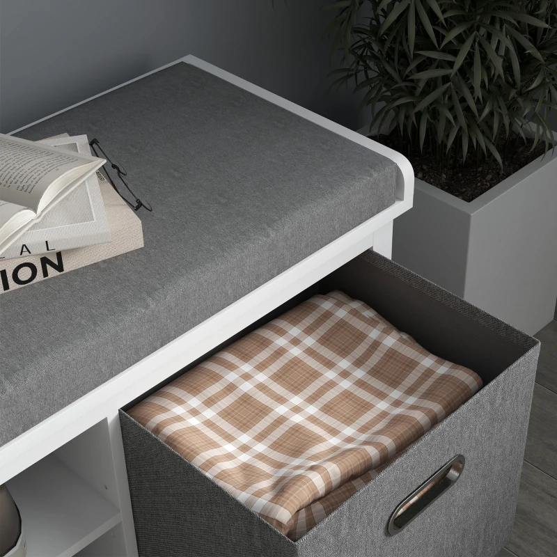 HOMCOM Panca Scarpiera con Ripiano Regolabile a 3 Livelli e 2 Cassetti, in Truciolato, 105x35x47 cm, Bianca e Grigia