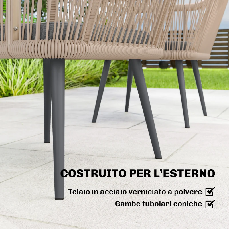 Outsunny Set 2 Sedie da Giardino con Cuscini e Braccioli, in Acciaio e Rattan PE, 54x65x80 cm, Grigio Scuro