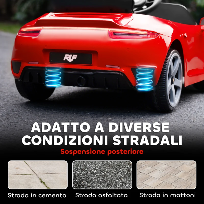 AIYAPLAY Macchina per Bambini 3-5 Anni con Licenza Ufficiale RUF GT, Telecomando, Cintura di Sicurezza e Musica, Rosso