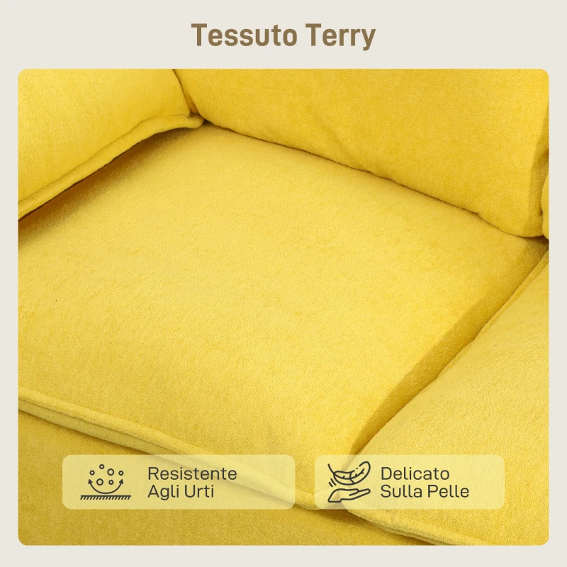 HOMCOM Divano 2 Posti Moderno con Cuscini e Rivestimento in Tessuto Spugna, 130x77x84 cm, Giallo