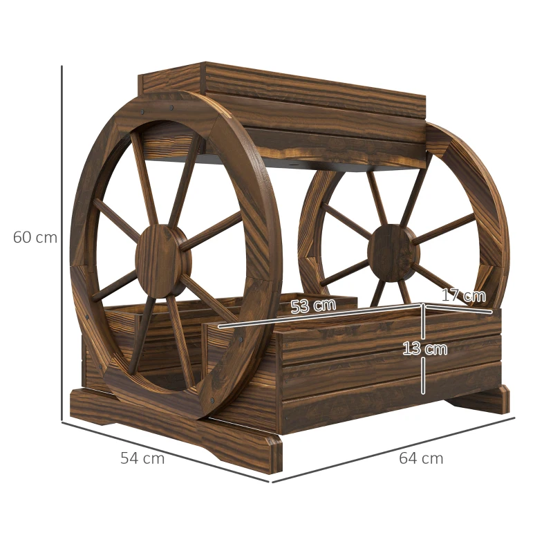 Outsunny Fioriera in Legno da Esterno a 2 Livelli con 3 Vasi e Ruote di Carro Stile Country, 64x54x60cm