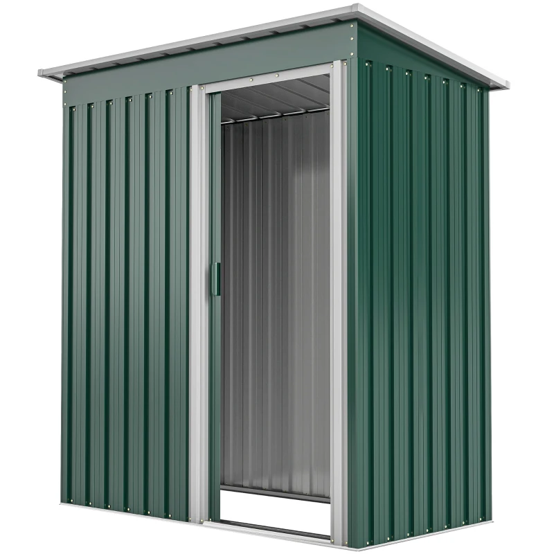 Outsunny Capanno Attrezzi con Tetto Inclinato e Porta Scorrevole, in Acciaio Zincato, 163x89x182 cm, Verde