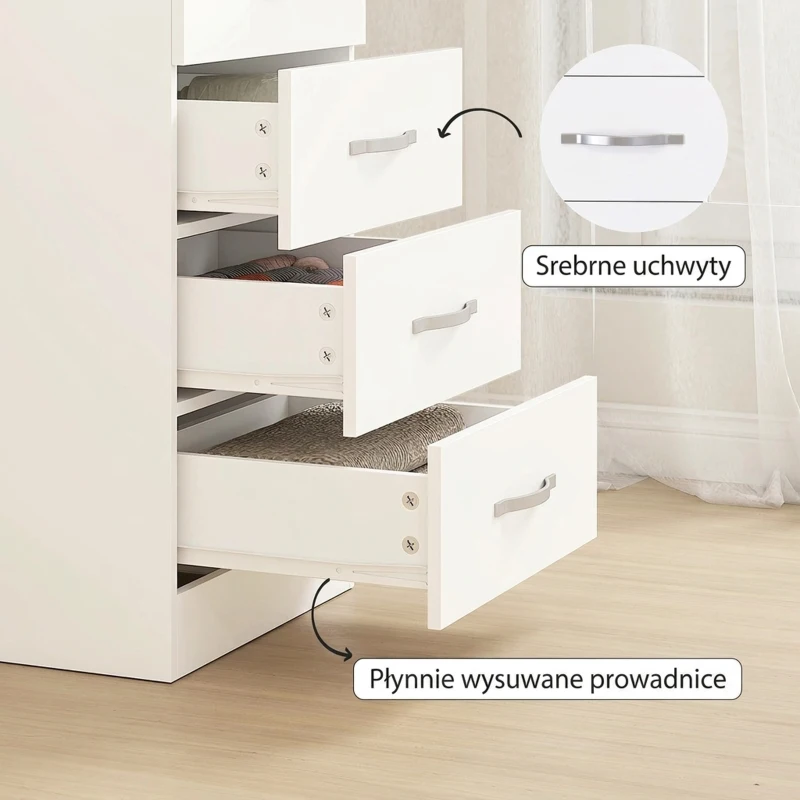 HOMCOM Komoda z 5 szufladami, szafka na ubrania i przybory, płyta wiórowa, biała