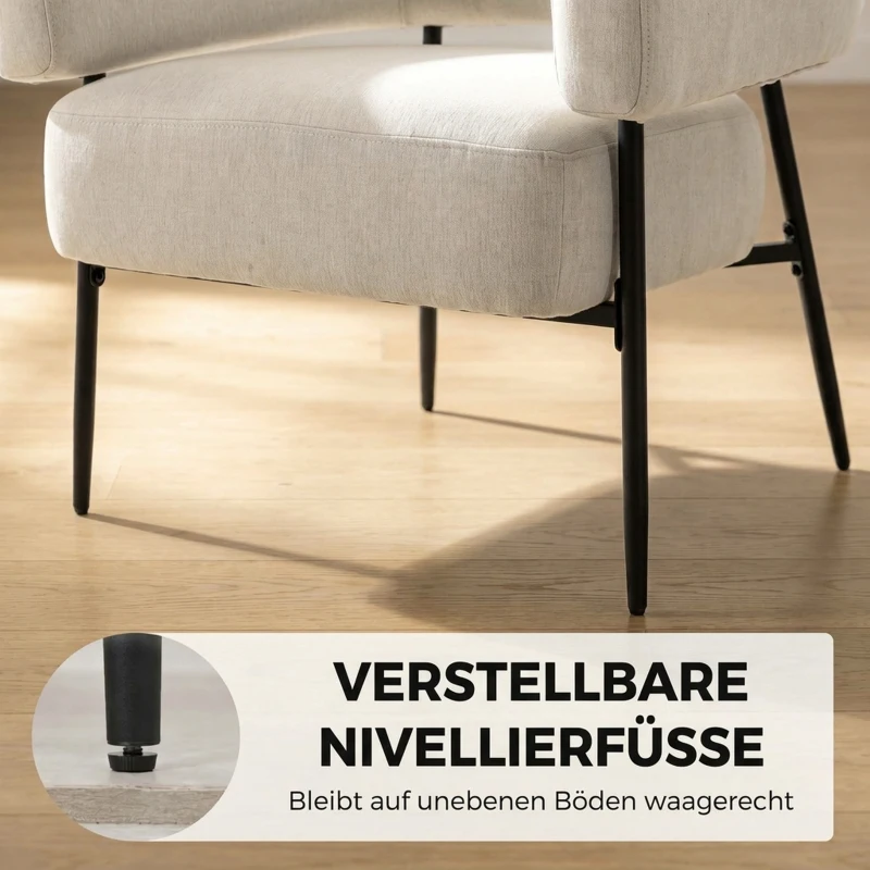 HOMCOM Fauteuil voor Woonkamer, Loungestoel met Dik Kussen, Gestoffeerde Relaxstoel in Linnenlook met Stalen Frame, Beige