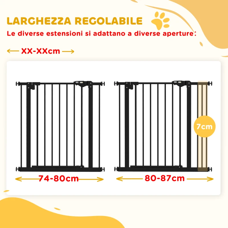 PawHut Cancellino per Cani a 2 Estensioni con Larghezza Regolabile fino 100 cm e Chiusura Automatica, Nero
