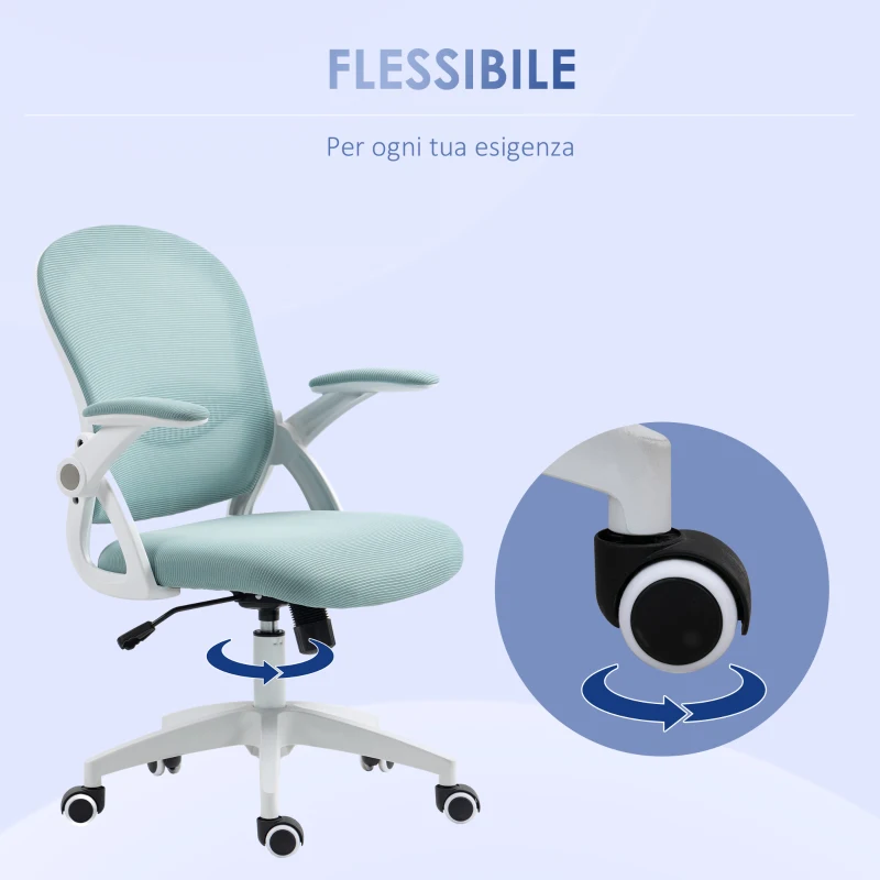 Vinsetto Sedia da Ufficio Ergonomica con Schienale a Rete e Altezza Regolabile, 65.5x61.5x88-97.5cm, Azzurro