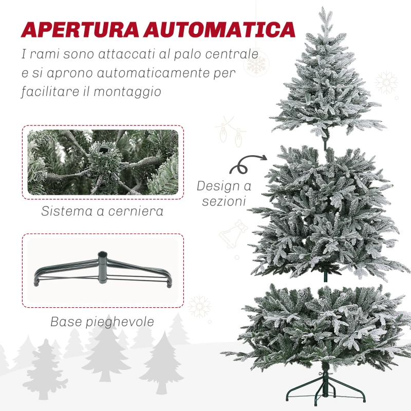 HOMCOM Albero di Natale Innevato 182.88cm con 2531 Rami Alto e Stretto con Base Pieghevole, Verde