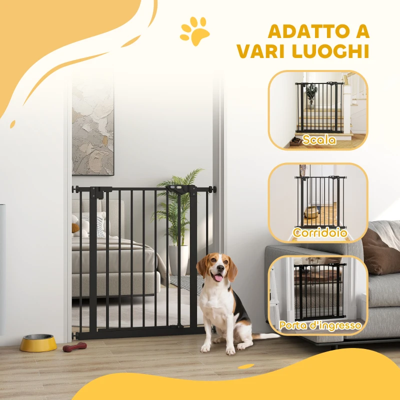 PawHut Cancellino per Cani e Animali Domestici con Chiusura Automatica per Scale e Ingressi, 68x77 cm, Nero