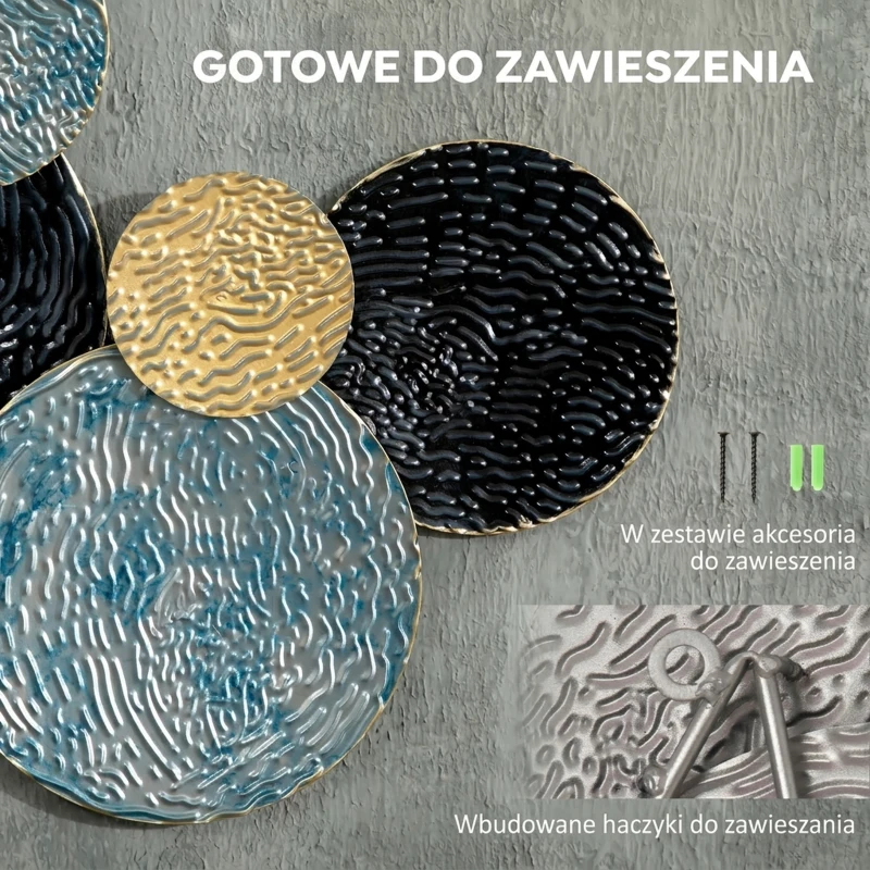 HOMCOM 3D Obraz ścienny Ozdoba ściany Zawieszka Z metalu Sztuka do salonu Sypialni Nowoczesne