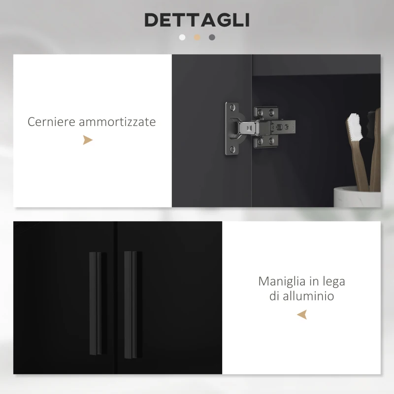 kleankin Mobile Sottolavabo Bagno per Piedistallo con Armadietto 2 Ante, 60x30x60cm, Nero