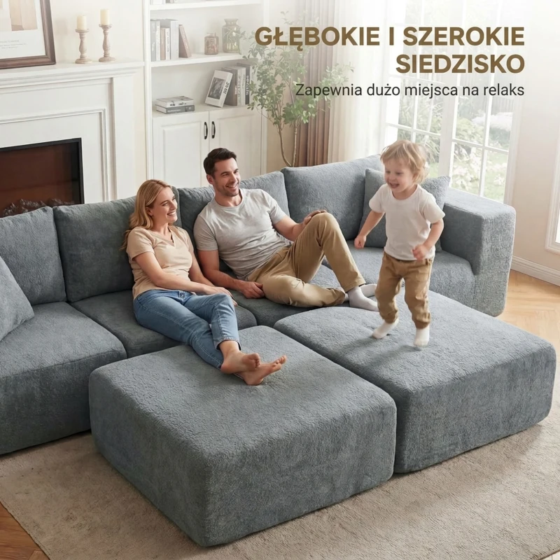 HOMCOM Modułowa narożna sofa, sofa w kształcie U z szerokimi i głębokimi siedziskami, 2 pufy, ciemnoszara
