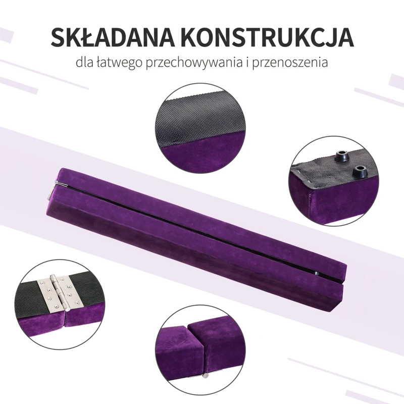 Belka gimnastyczna 210 cm, do 120 kg, fioletowa, wewnątrz/na zewnątrz