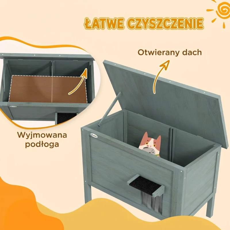 Drewniany domek dla kota, izolowana, z zasłoną drzwiową
