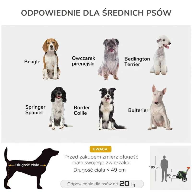 Wózek dla psa 2w1 z odblaskami, do 20 kg, średnie rasy