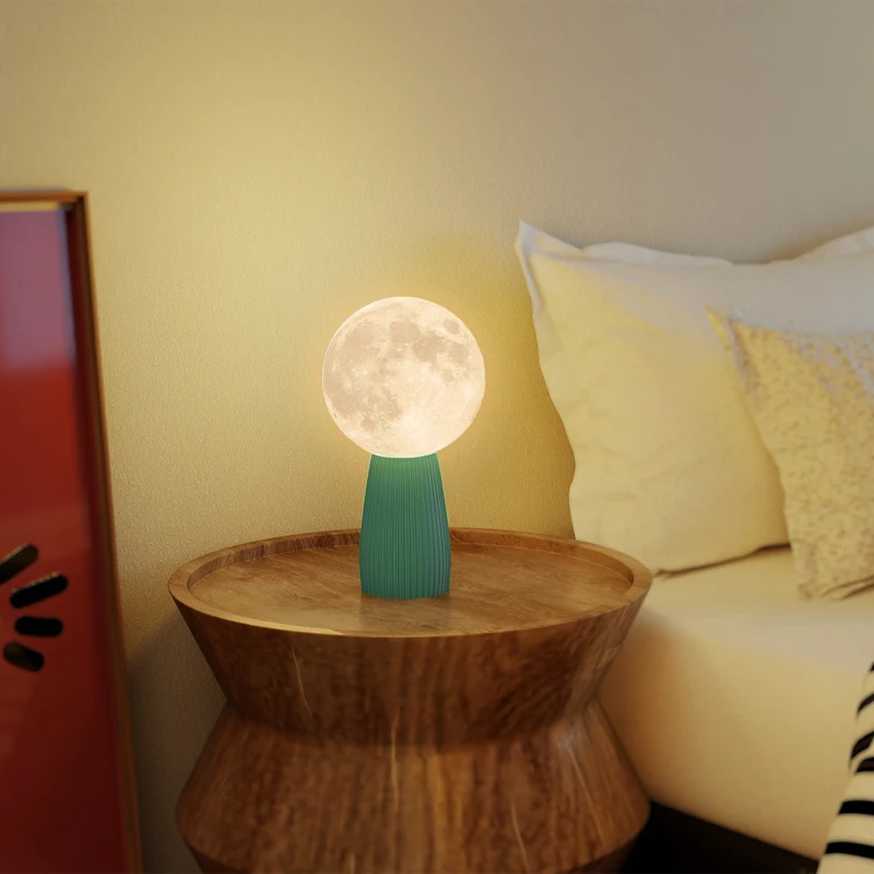 HOMCOM Lampada da Tavolo a Forma di Luna e 3 Colori con 10 Luminosità, in ABS, Ø15x28 cm, Bianco e Verde Scuro