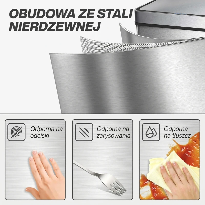 HOMCOM Kosz na śmieci 50L z czujnikiem, automatyczna pokrywa, stal nierdzewna, wielofunkcyjny, srebrny