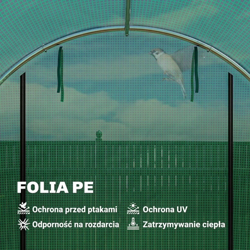 Outsunny Szklarnia 3 x 2 x 2 m Szklarnia foliowa z 2 zwijanymi drzwiami i 6 siatkowymi oknami, zielona