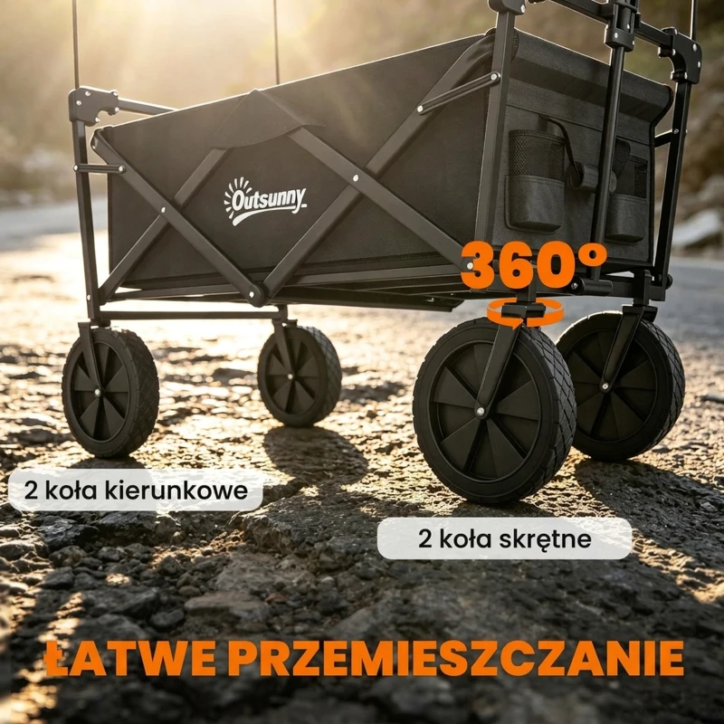 Outsunny Wózek Ogrodowy z Daszkiem, składany, pojemność 110L, rama stalowa, 97x52x105 cm, czarny