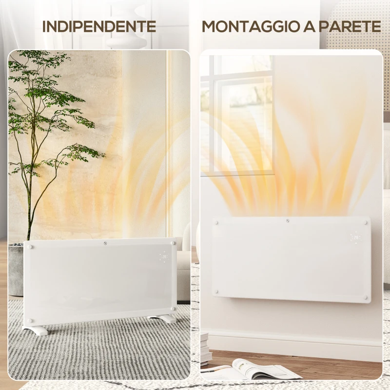 HOMCOM Riscaldatore a Convezione 2000W a Temperatura Regolabile con Telecomando e Timer, 87x21.5x44.5 cm, Bianco
