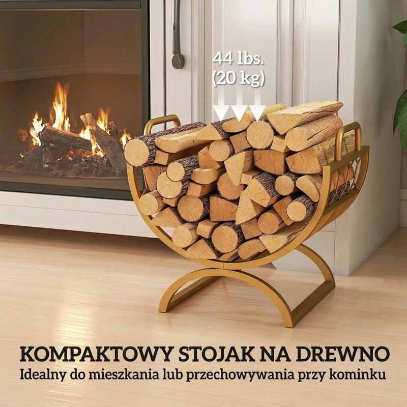 Outsunny Regał na drewno kominkowe wewnętrzny 46 x 36 x 41 cm, Złoty