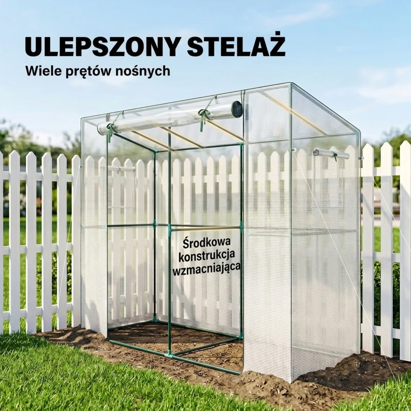 Szklarnia z rolowanymi drzwiami, stalowa, odporna na zimę, Biała