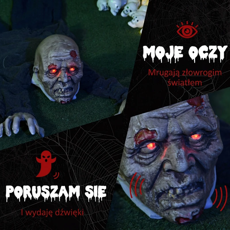 Dekoracja Halloween Zombie 1,40 m z świecącymi oczami