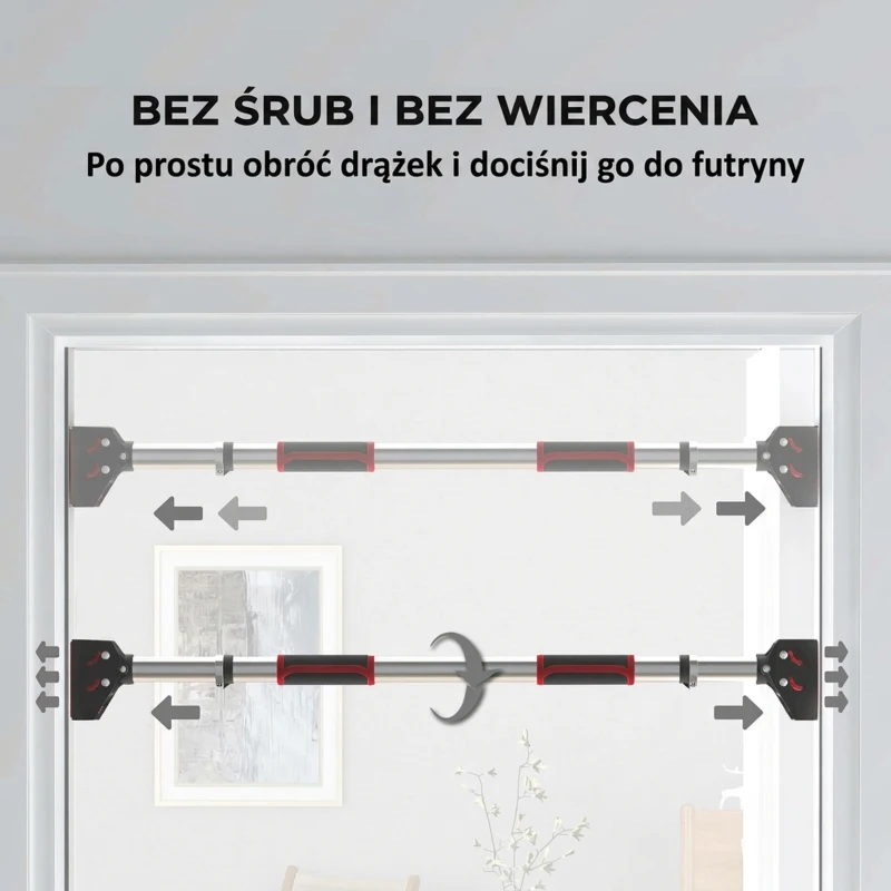 Drążek do podciągania, regulowany, czarny, montaż na drzwiach
