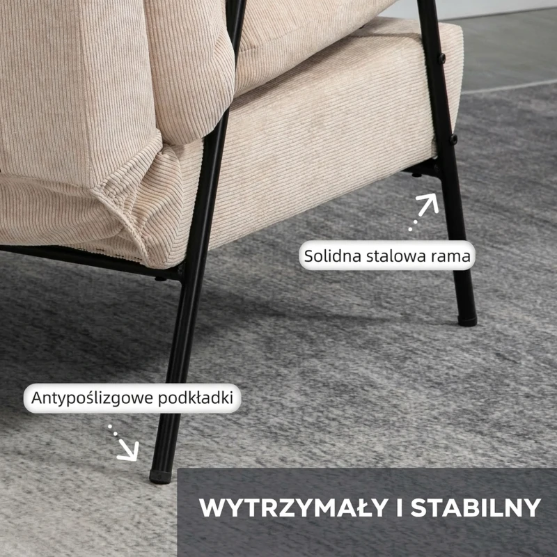 HOMCOM Fotel tapicerowany z podnóżkiem, fotel relaksacyjny z funkcją leżanki, fotel tapicerowany, poduszki, fotel telewizyjny, 68 x 91,5 x 88 cm, kolor beżowy