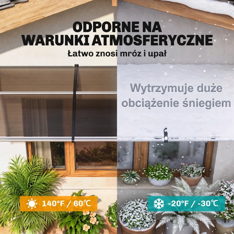 Outsunny Zadaszenie do drzwi/fenestrów, odporne na warunki atmosferyczne, brązowe, aluminiowe wsporniki/poliwęglan, 303x96x27 cm, czarne