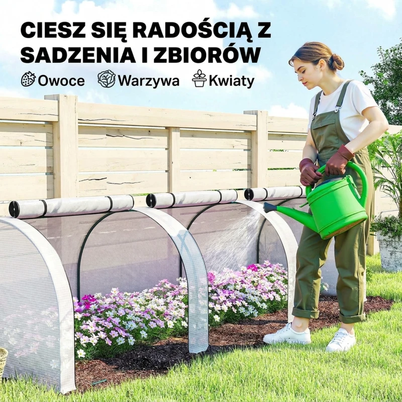 Outsunny Tunel foliowy, 3 okna z zamkiem błyskawicznym, stalowy stelaż, wytrzymała plandeka, 295 x 100 x 80 cm, Biały