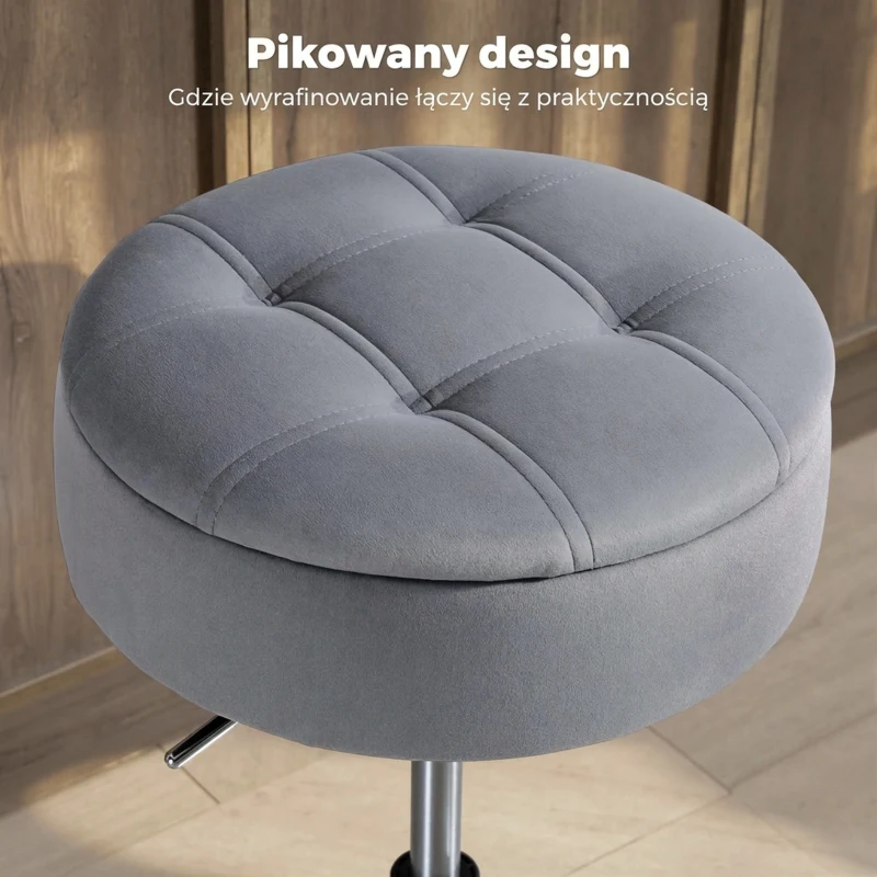 HOMCOM Taboret barowy z przestrzenią do przechowywania, Obrotowy, Regulowany kuchenny hoker z aksamitnym pokryciem, 39x39x65 cm, Szary