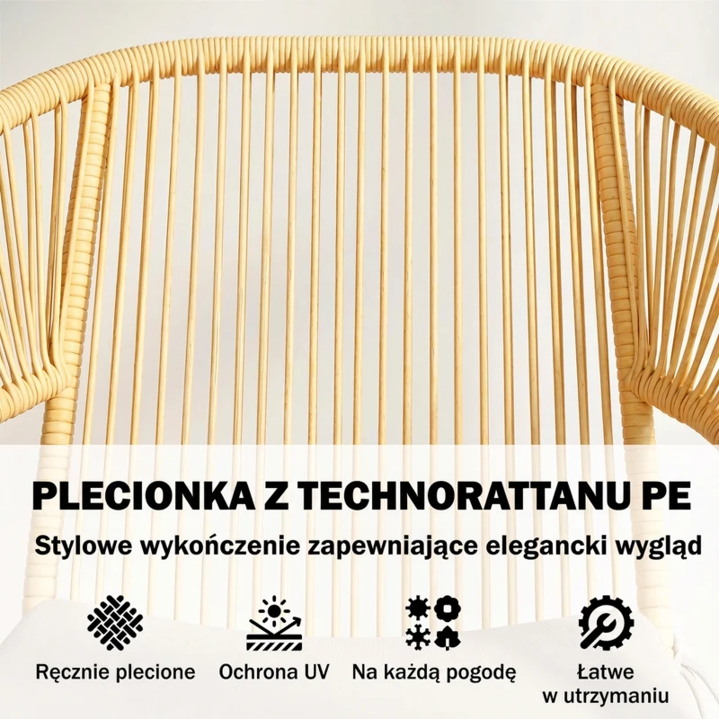 Outsunny Rattanowy zestaw bistro 3-częściowy zestaw mebli ogrodowych z 2 krzesłami, stołem ze szklanym blatem, pranymi poduszkami, ergonomiczny