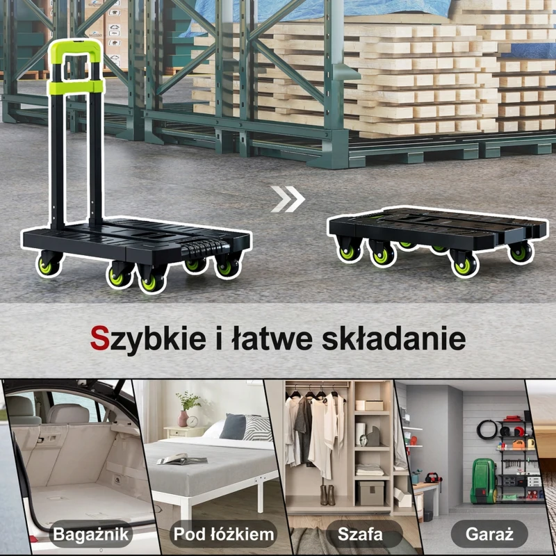 Składany wózek HOMCOM, metalowy, z regulowanym uchwytem, max. 200 kg, 102 cm, zielony