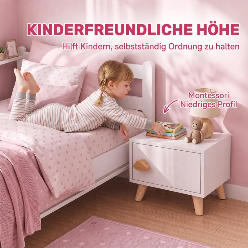 AIYAPLAY Houten kinder-nachtkastje met opbergvak, bijzettafel voor slaap- en woonkamer, wit