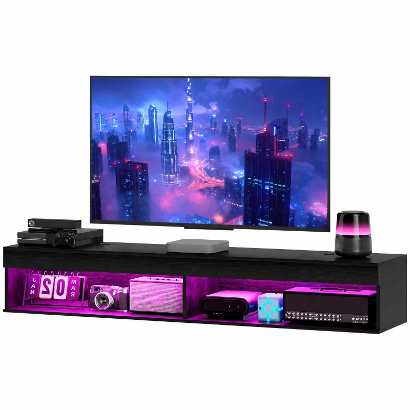 HOMCOM Mobile Contenitore Sospeso con Luci LED a 16 Colori e Telecomando, 180x40x30 cm, Nero