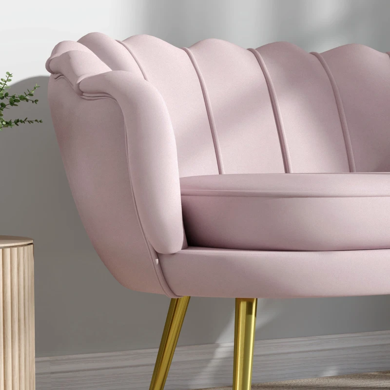 HOMCOM Divano 2 Posti in Velluto con Schienale a Conchiglia, 130x77x77cm, Rosa