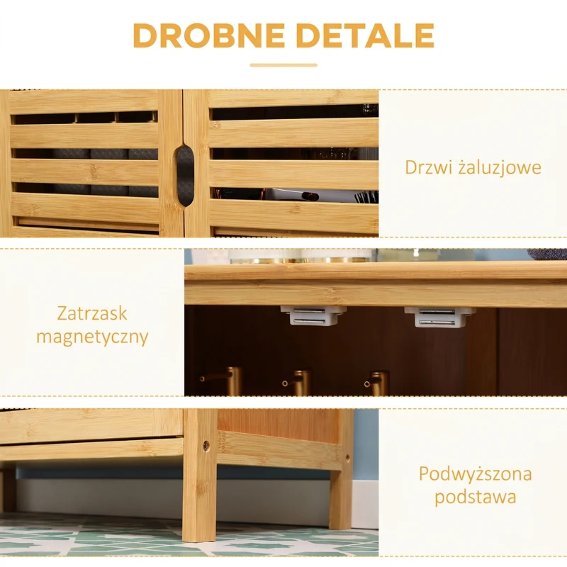 Szafka łazienkowa kleankin, 2 drzwi lamelowe, 2 półki, naturalna